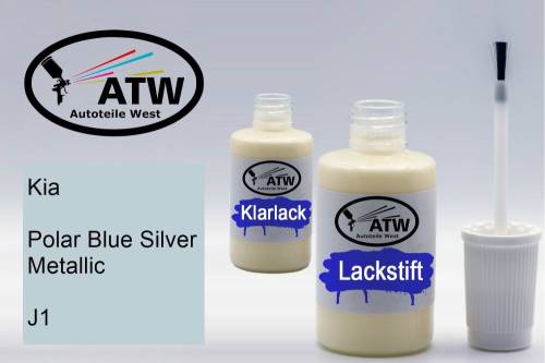 Kia, Polar Blue Silver Metallic, J1: 20ml Lackstift + 20ml Klarlack - Set, von ATW Autoteile West.